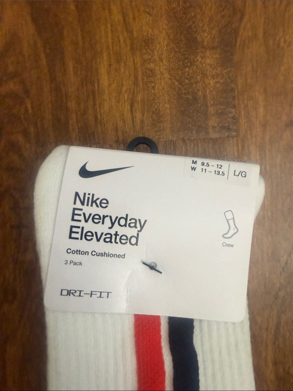 Nike Crew Socks in White with Red & Black Stripe Accents - Picture 3 of 9